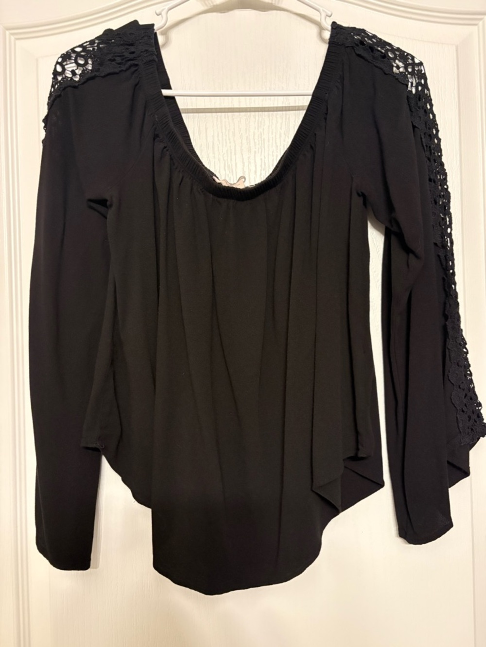 Forever 21 Black Long Sleeve Top with Crochet Shoulder Detail